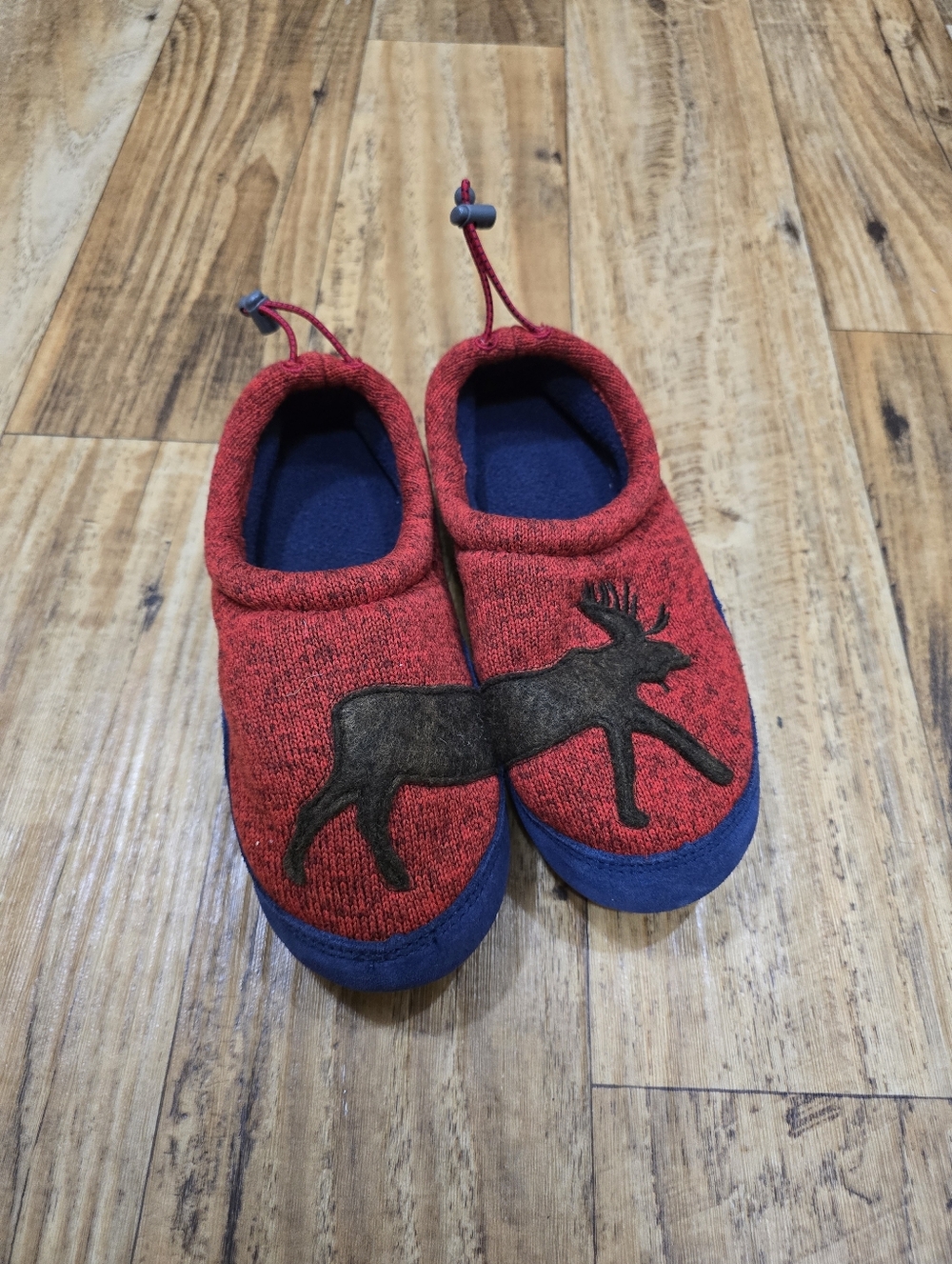 L.L.Bean Kids' Sweater Fleece Slippers with a moose motif